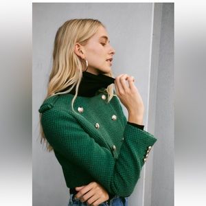 Zara Green Double-Breasted Blazer